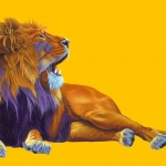 ORANGE LION ON YELLOW, 2011, acrylic on canvas, 48 x 78 inches, 122 x 198 cm