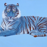 BLUE TIGER ON BLUE WITH RED STRIPES, 201acrylic on linen, 120 x 200 cm
